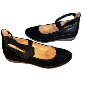 Vionic Black Suede Leather‎ Wedge Mary Jane Shoes Size 8.5 Comfort Classic Cute
